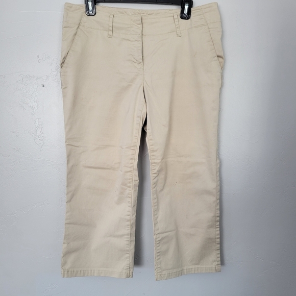 Michael Kors Women's 10 Khaki Tan Cropped Work Dress White Pinstripe Business - Picture 1 of 10